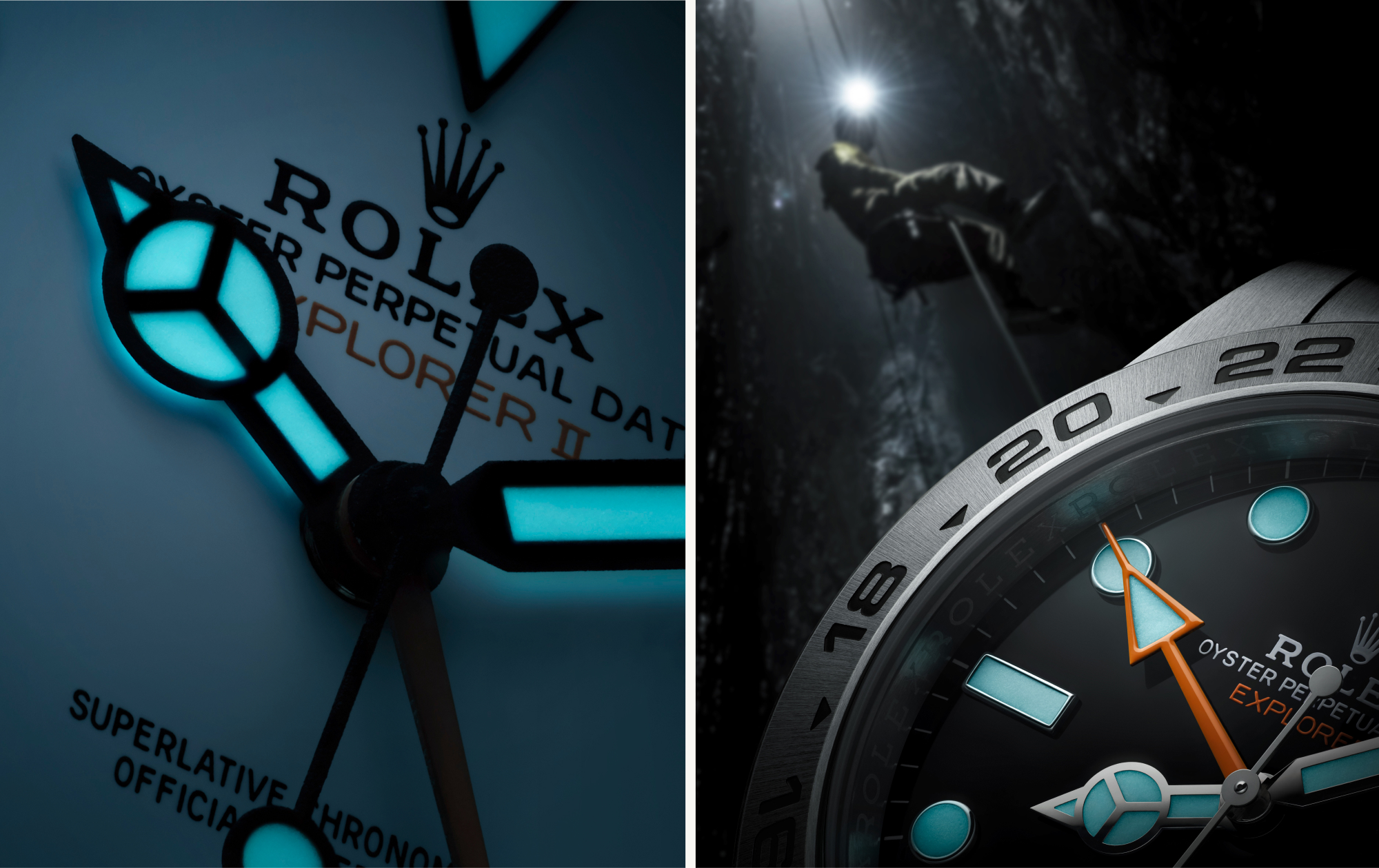 Rolex Explorer II — Chromalight-Anzeige bei Nacht und Höhlenforschung